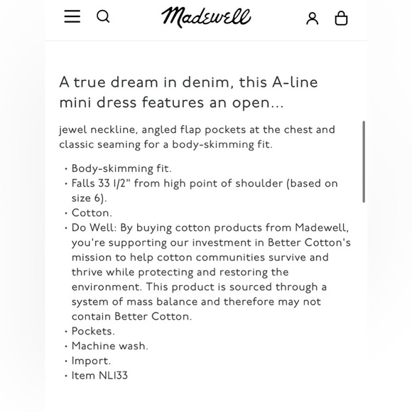 MADEWELL NWOT Denim Sleeveless Seamed Mini Dress in Storied Sea - Picture 10 of 10